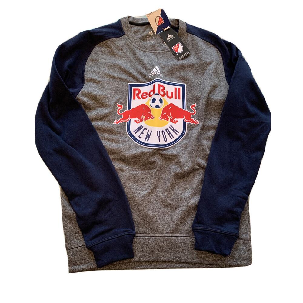 Small Adidas Mens New MLS‎ Sweatshirt Red Bull New York Ultimate Crew Gray